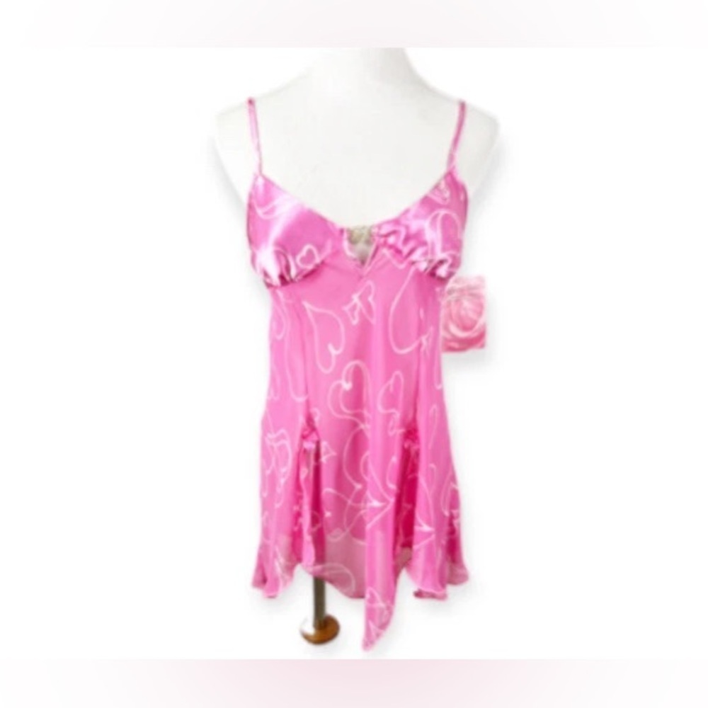 2000s Y2K Cinema Etoile Pink Sheer Babydoll Slip Size Medium Hearts Valentines